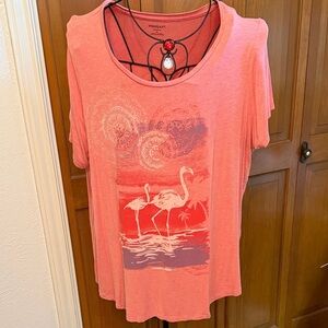 🦩🦩🦩bogoho 🦩🦩🦩Westport Pink Flamingo Graphic Tee-2X